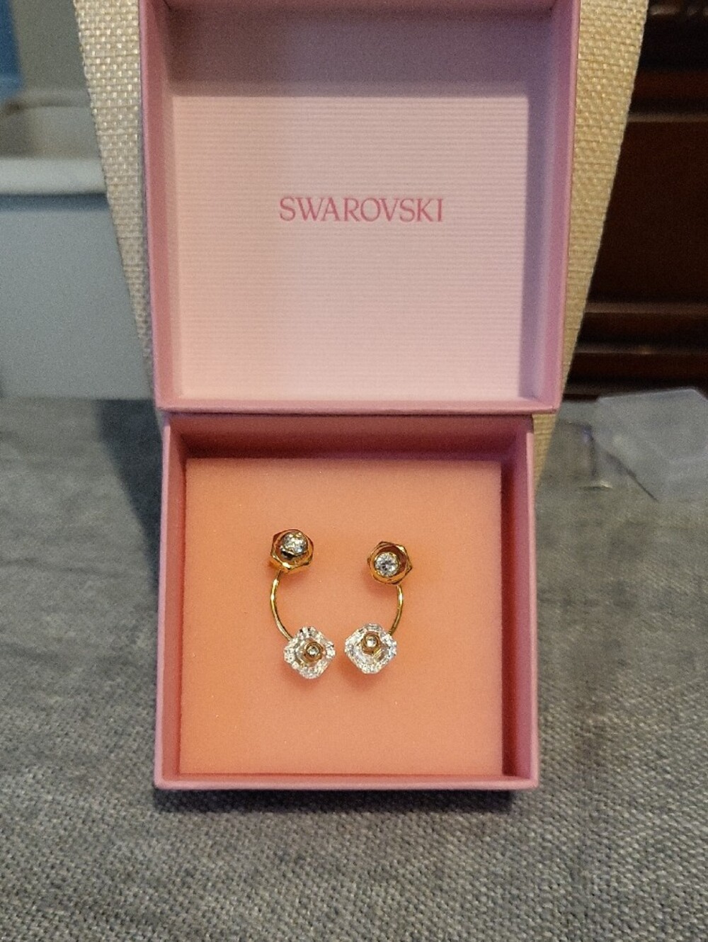 Swarovski Gold and Clear Crystal Double-Ended Hoop Earrings